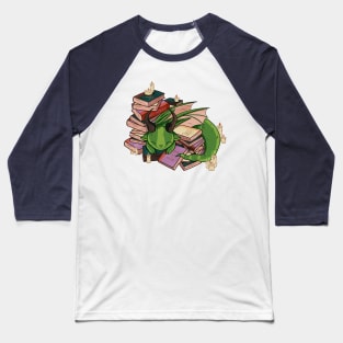 Aesthetic Sleeping Book Dragon – Cozy Reading Kawaii Design Baseball T-Shirt